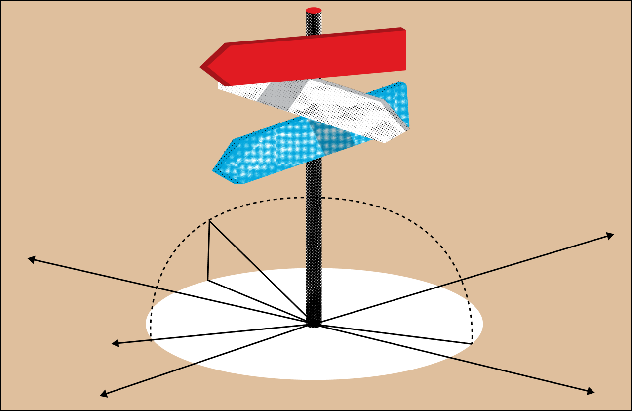 3 way directional sign illustration